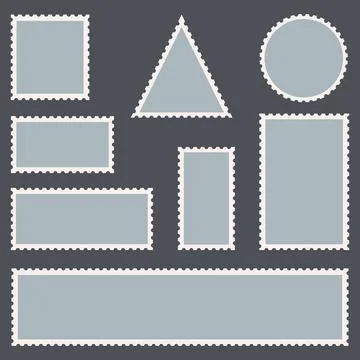 Blank Postage Stamps Set on Dark Background. Vector illustration. Stock Illustration
