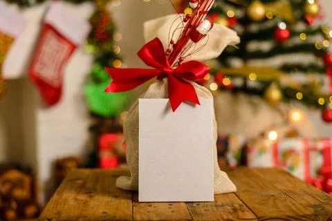 Blank postcard with decorative Christmas elements in the background. Christ.. Stock Photos