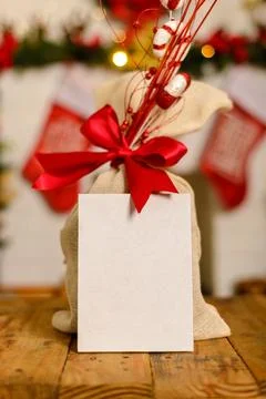 Blank postcard with decorative Christmas elements in the background. Christ.. Stock Photos