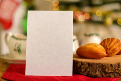 Blank postcard with decorative Christmas elements in the background. Christ.. Stock Photos