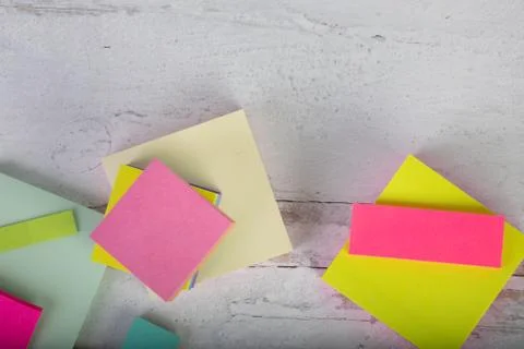 Blank posted sticky notes flat lay design no words Stock Photos