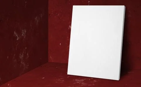Blank poster at corner red studio room with concrete wall and floor backgroun Stock Photos