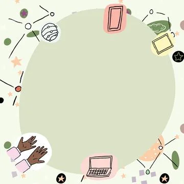 Blank poster decorated with modern technology symbols. Empty frame border Stock Illustration
