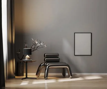 Blank poster frame on gray wall in luxury interior background in dark tones w Stock Illustration