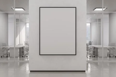 Blank Poster Frame Mockup on Wall in Modern Glass Office Interior Illustrazione stock