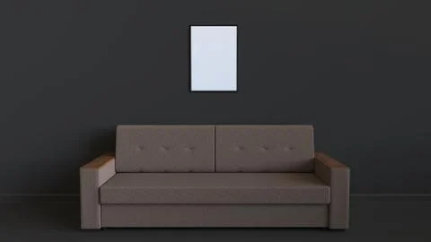 Blank poster in the frame on the wall above sofa Ilustração Stock