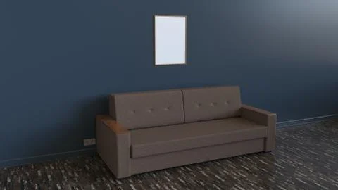 Blank poster in the frame on the wall above sofa Ilustração Stock