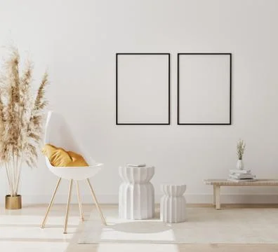 Blank poster frames mockup in modern interior background with empty white wal Stock Illustration