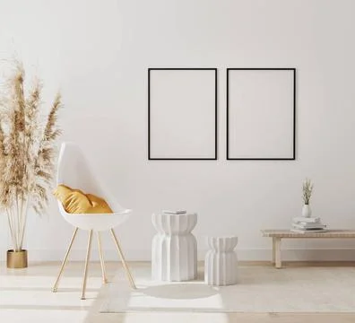 Blank poster frames mockup in modern interior background with empty white ... Stock Photos