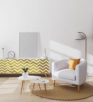 Blank poster frames in stylish scandinavian living room interior of modern ap Illustrazione stock