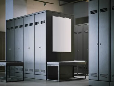 Blank poster in a modern locker room. 3d rendering 库存插图