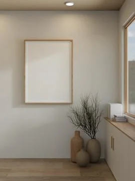 Blank poster picture frame mockup on living room wall Stock Illustration