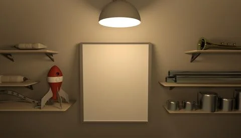 Blank poster standing in Old workshop tools. Wintage retro garage. Stock Photos