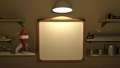 Blank poster standing in Old workshop tools. Wintage retro garage. Stock Photos