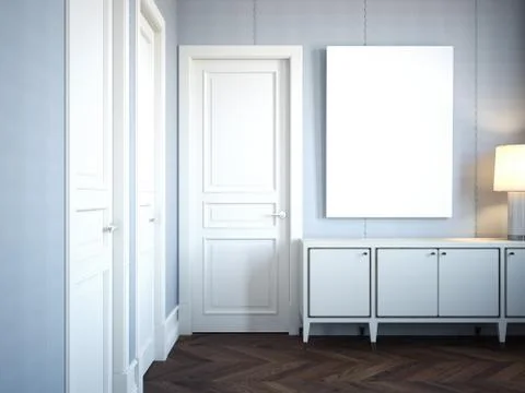 Blank poster on the wall. 3d rendering Ilustración de archivo