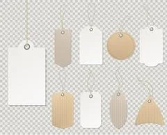 Set of blank gift box tags or sale shopping labels with rope