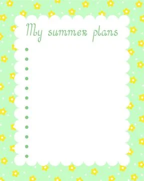 Blank printable My Summer Plan template for seasonal planning with floral summer Stock Illustration