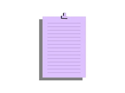 Blank purple note paper with clip, Purple lined paper vector graphic, Pastel  Stock Illustration