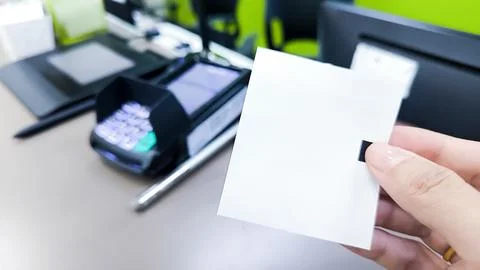 Blank queue cards, blurred backgrounds of payment counters Stock Photos