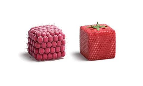 Blank raspberry and strawberry cube mockup, isolated Stock-Illustration