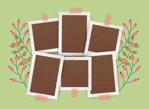 Blank Realistic Photo Frames Mockup. Greeting spring Scrapbook template with  Stock Illustration