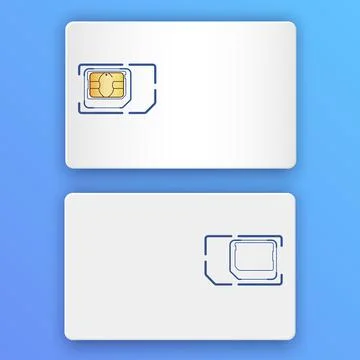 Blank realistic SIM card. Back and front view. Mobile phone chip Stock Illustration