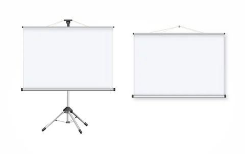Blank realistic tripod portable projection screen. Isolated on white background Stock Illustration