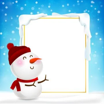 Blank rectangle frame and snow ma cartoon with copy space and winter snow fla Illustrazione stock