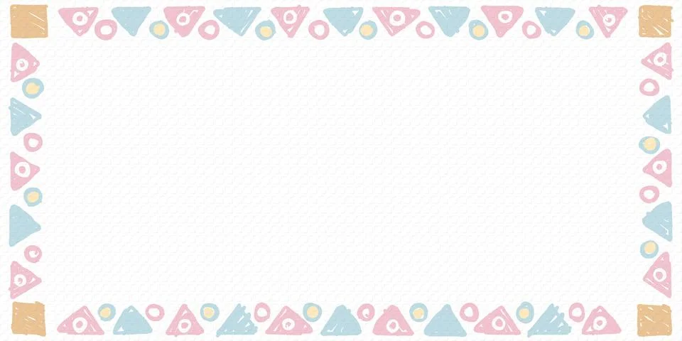 Blank rectangle frame consists of various pastel geometric shapes childish .. Stock Illustration