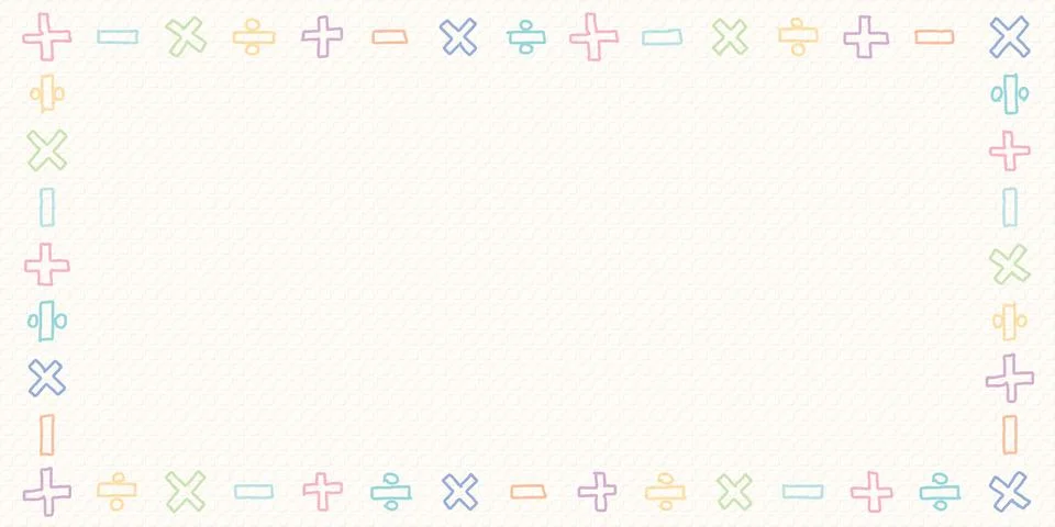 Blank rectangle frame consists of various pastel add, subtract, multiply an.. Stock Illustration