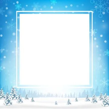 Blank rectangle frame with copy space and winter snow flake falling into snow 库存插图