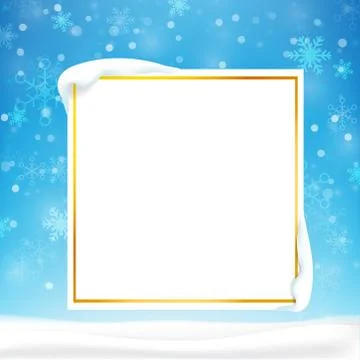 Blank rectangle frame with copy space and winter snow flake falling into snow 库存插图