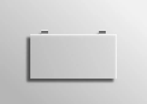 Blank Rectangle Sign Hanging on a White Wall with Metal Hooks and Shadows f.. Stock Illustration