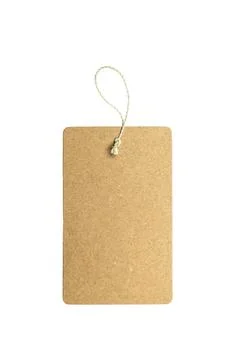 Blank rectangular brown kraft paper gift tag with a string loop, isolated o.. Photos
