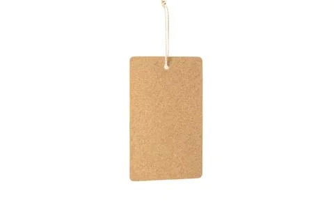 Blank rectangular brown kraft paper gift tag with a string loop, isolated o.. Photos