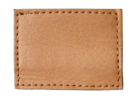 Blank rectangular leather label with stitching on transparent background Stock Photos