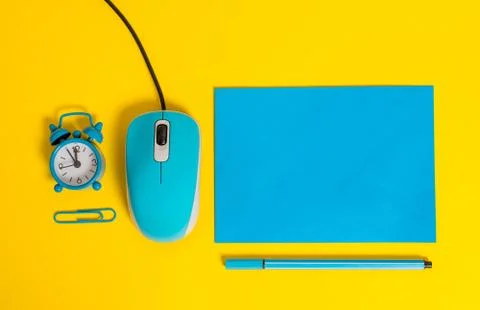 Blank rectangular paper sheet metal alarm clock wakeup clip binder pencil marker Stock Photos