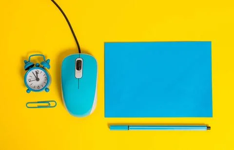 Blank rectangular paper sheet metal alarm clock wakeup clip binder pencil ... Stock Photos