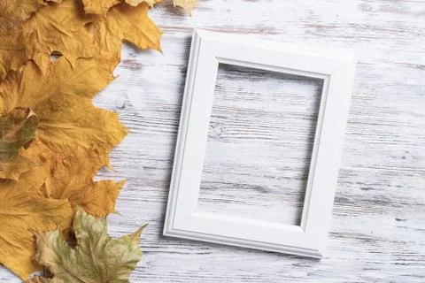 Blank rectangular photo frame on desk 写真素材
