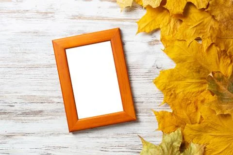 Blank rectangular photo frame on desk Stock Photos