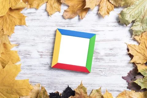 Blank rectangular photo frame on desk 库存照片