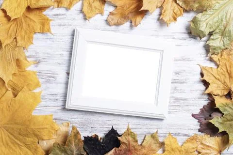 Blank rectangular photo frame on desk 스톡 사진