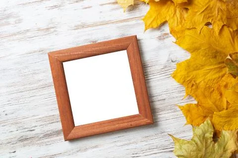 Blank rectangular photo frame on desk 写真素材