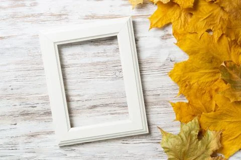 Blank rectangular photo frame on desk 스톡 사진