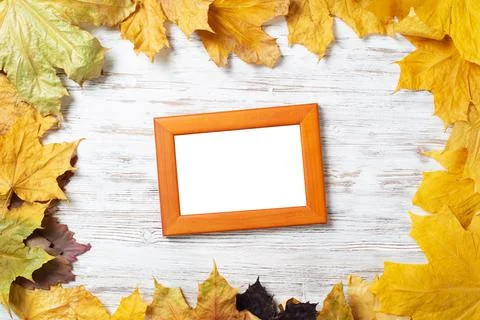 Blank rectangular photo frame on desk Stock Photos