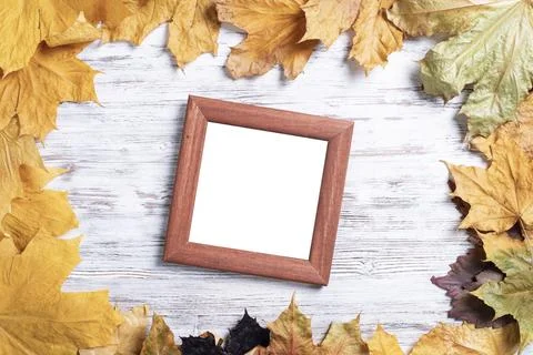 Blank rectangular photo frame on desk 스톡 사진