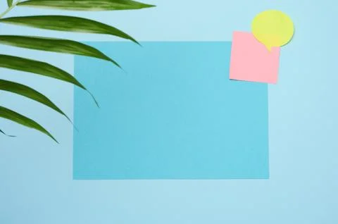 Blank rectangular sheet of paper on a blue background 스톡 사진