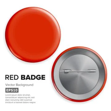 Blank Red Badge Vector. Realistic Illustration. Shiny Empty Circle Button Badge Illustrazione stock