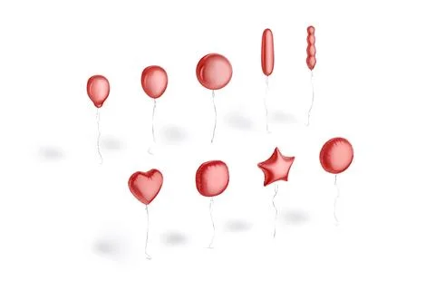 Blank red balloon flying mockup, different shape Illustrazione stock