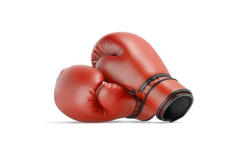Blank red boxing gloves pair mockup lying, side view Illustrazione stock